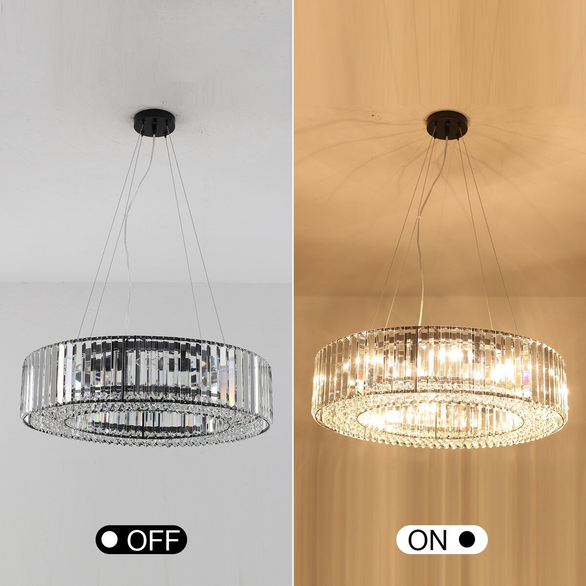 Luminaire suspendu style ferme de 62,5 cm (24,8 po) à 8 lumières, lustre en cristal, lustre tambour pour salle à manger, salon, chambre à coucher, cuisine