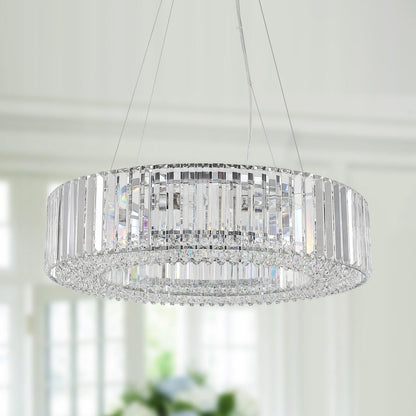 Luminaire suspendu style ferme de 62,5 cm (24,8 po) à 8 lumières, lustre en cristal, lustre tambour pour salle à manger, salon, chambre à coucher, cuisine