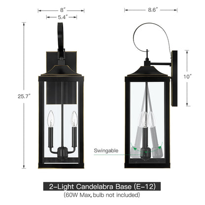 25.7H 2-Light Large Outdoor Bronze Exterior Wall Lantern Sconce Light