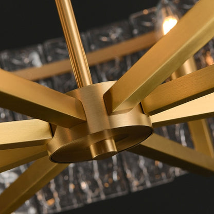 Luminaire suspendu à 6 lumières, style moderne, doré, en forme de tambour, avec cristaux, abat-jour en verre dépoli, pour îlot de cuisine, salle à manger, 66 cm (26 po)