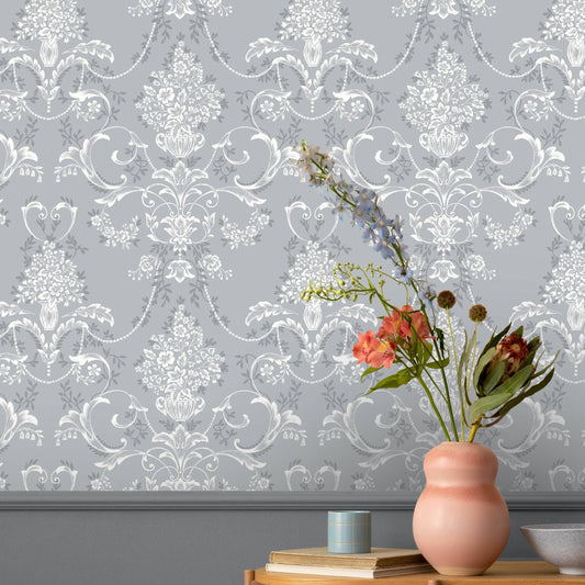 Rasch Amelie Damask Blue Wallpaper - 260246