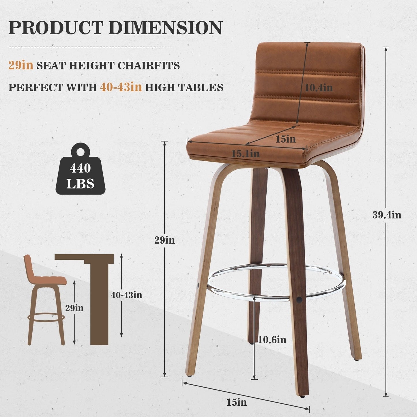 Tabourets de bar/comptoir pivotants en simili cuir 26/29, lot de 2/3