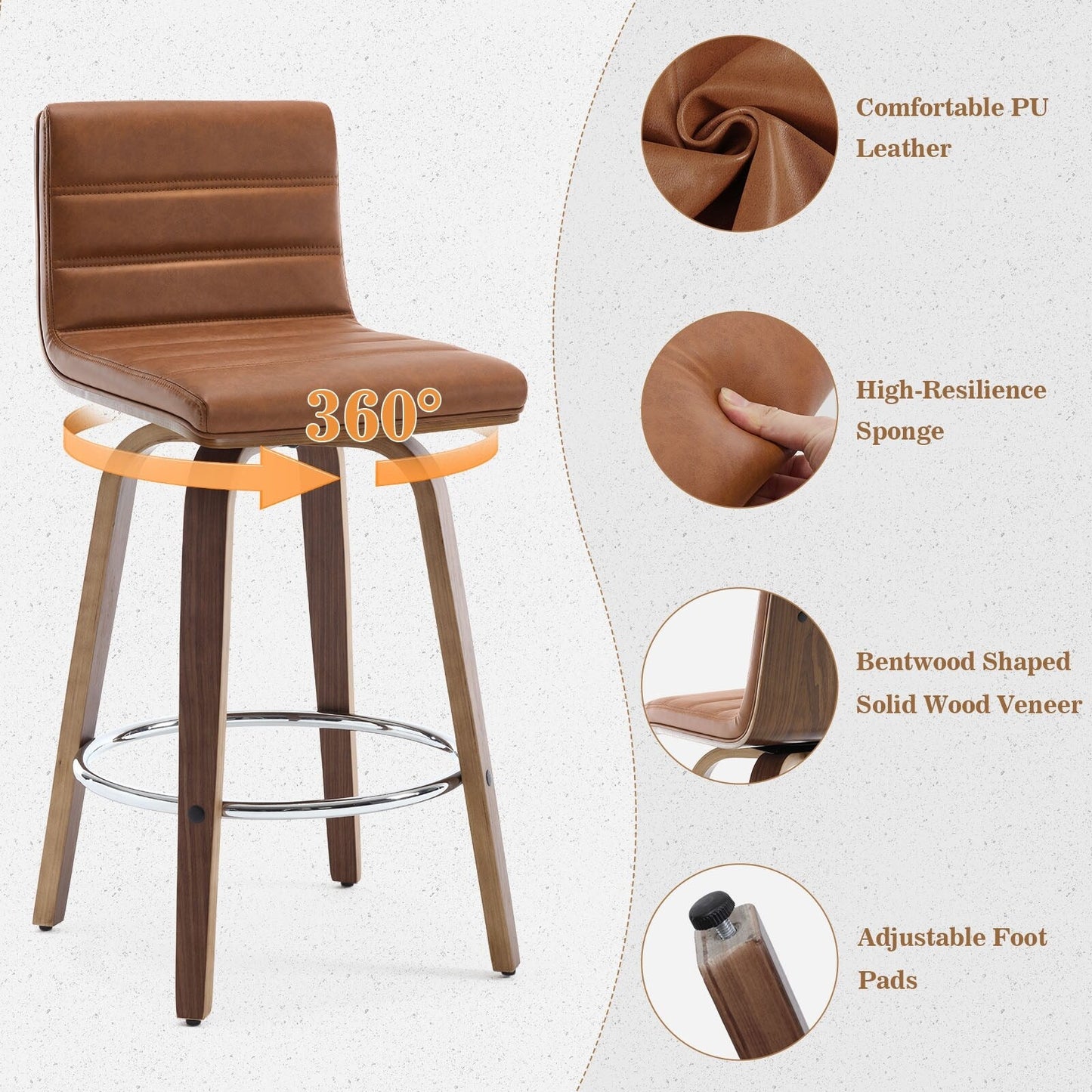 Tabourets de bar/comptoir pivotants en simili cuir 26/29, lot de 2/3