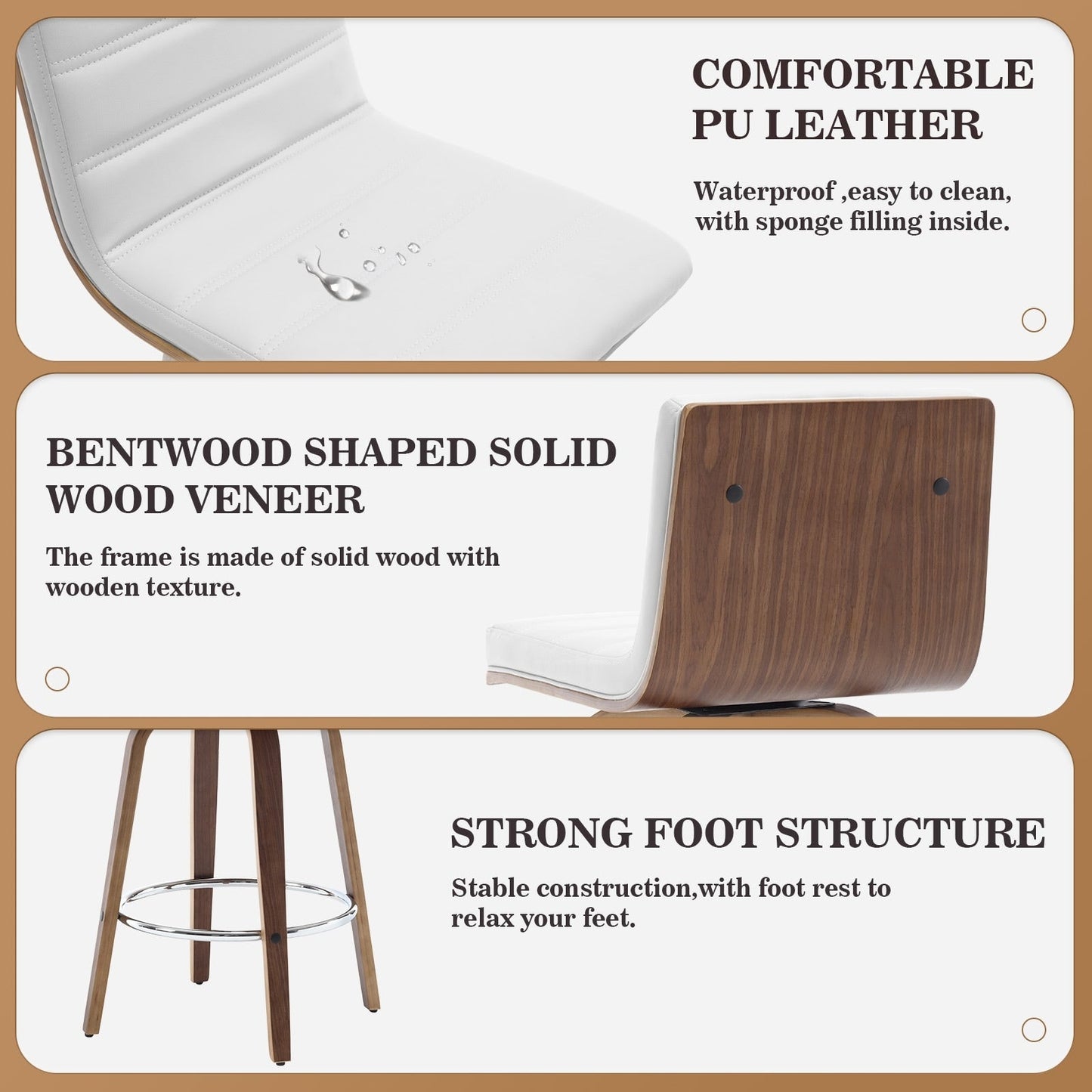 Tabourets de bar/comptoir pivotants en simili cuir 26/29, lot de 2/3