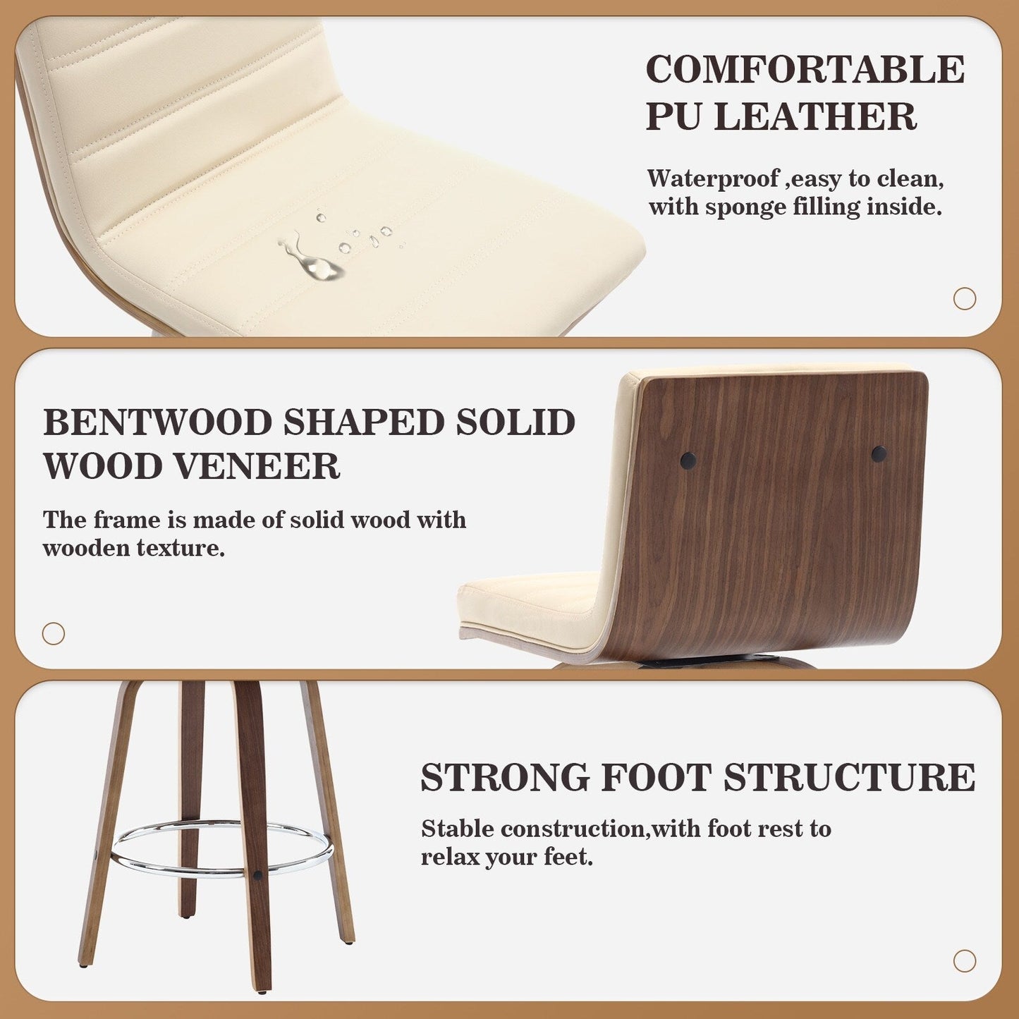 Tabourets de bar/comptoir pivotants en simili cuir 26/29, lot de 2/3