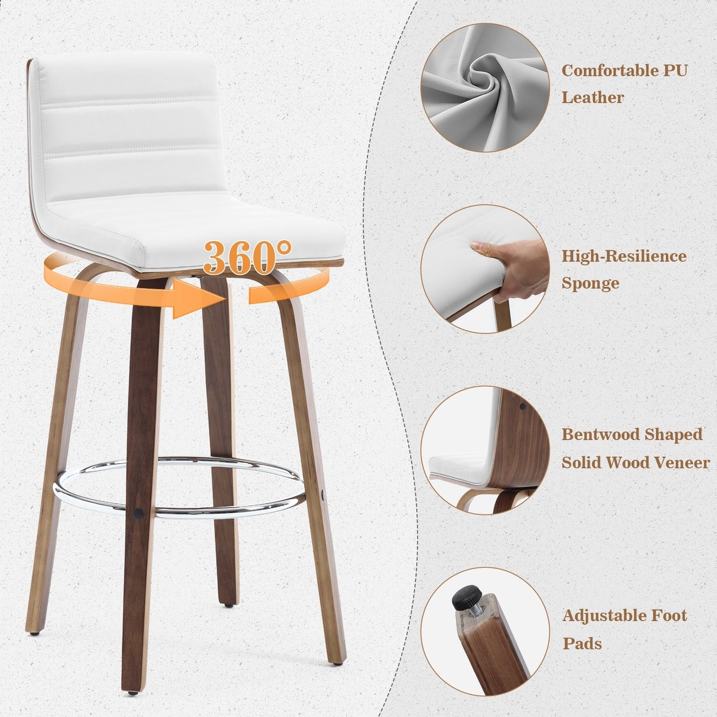 Tabourets de bar/comptoir pivotants en simili cuir 26/29, lot de 2/3