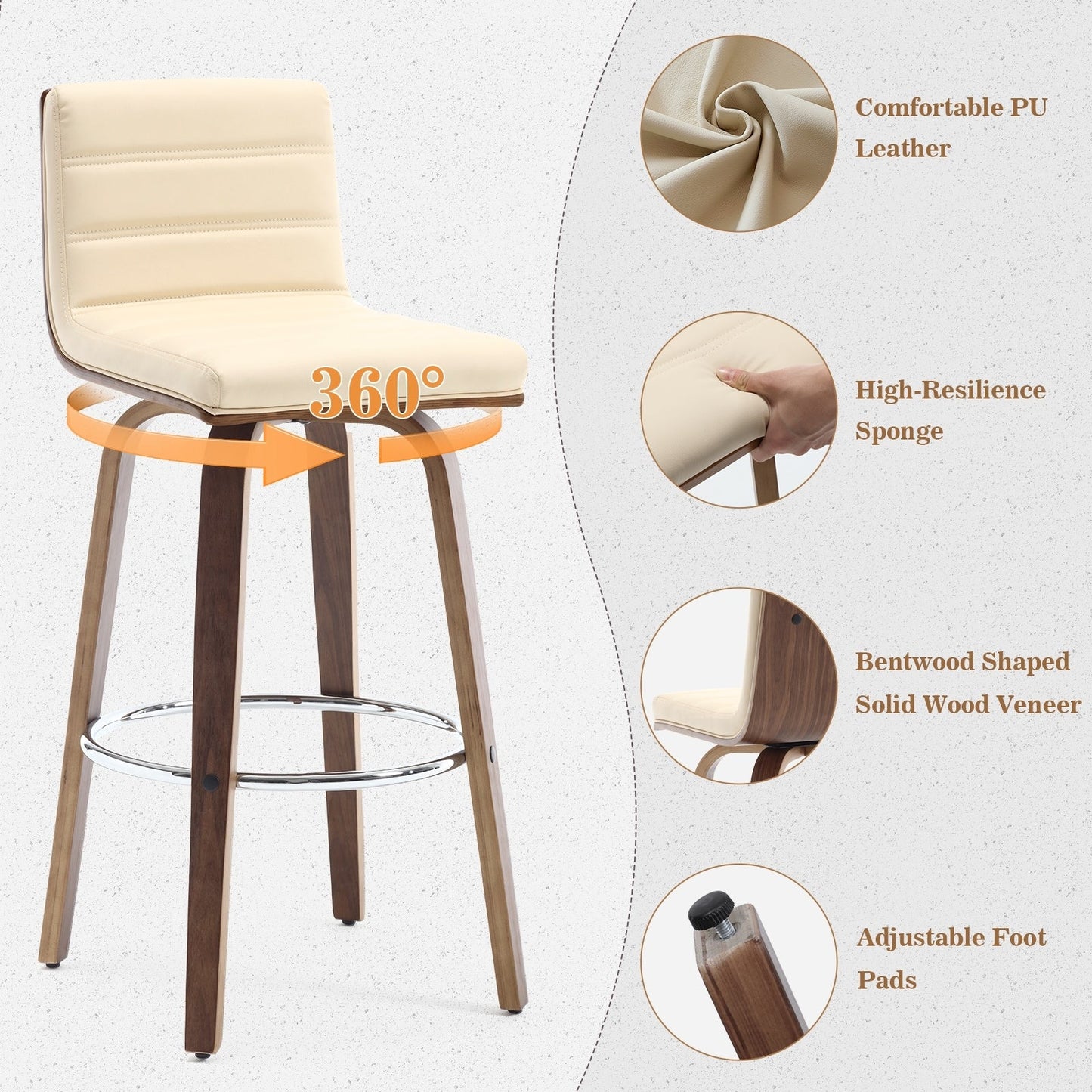 Tabourets de bar/comptoir pivotants en simili cuir 26/29, lot de 2/3