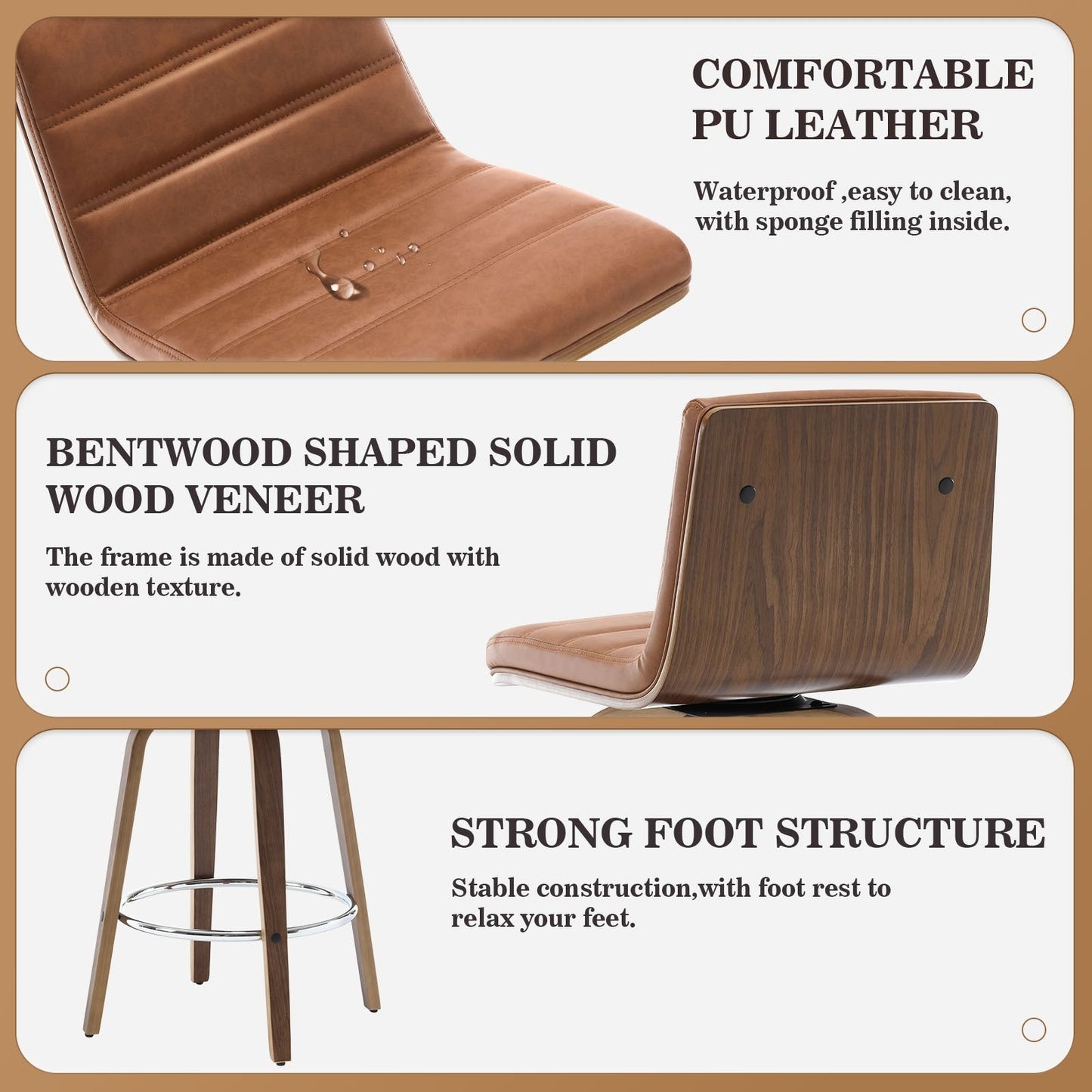 Tabourets de bar/comptoir pivotants en simili cuir 26/29, lot de 2/3