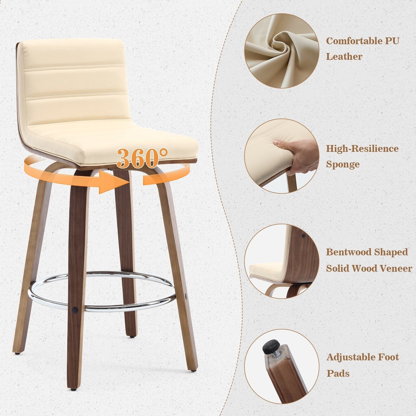 Tabourets de bar/comptoir pivotants en simili cuir 26/29, lot de 2/3