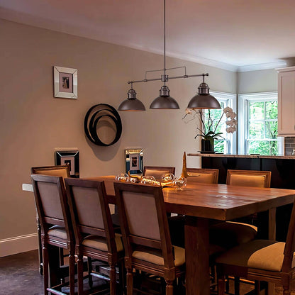 Suspension à 3 lumières style industriel et champêtre, forme de dôme, en métal, pour îlot de cuisine, finition bronze huilé.