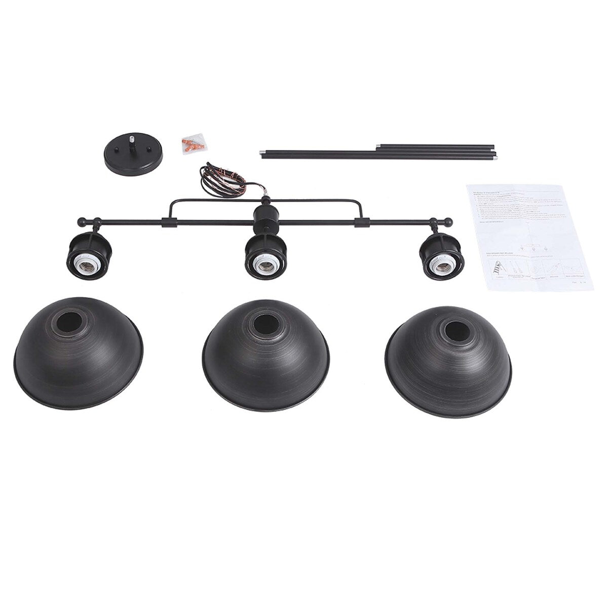 Suspension à 3 lumières style industriel et champêtre, forme de dôme, en métal, pour îlot de cuisine, finition bronze huilé.