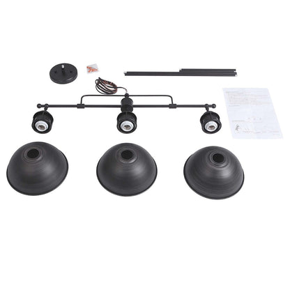 Suspension à 3 lumières style industriel et champêtre, forme de dôme, en métal, pour îlot de cuisine, finition bronze huilé.