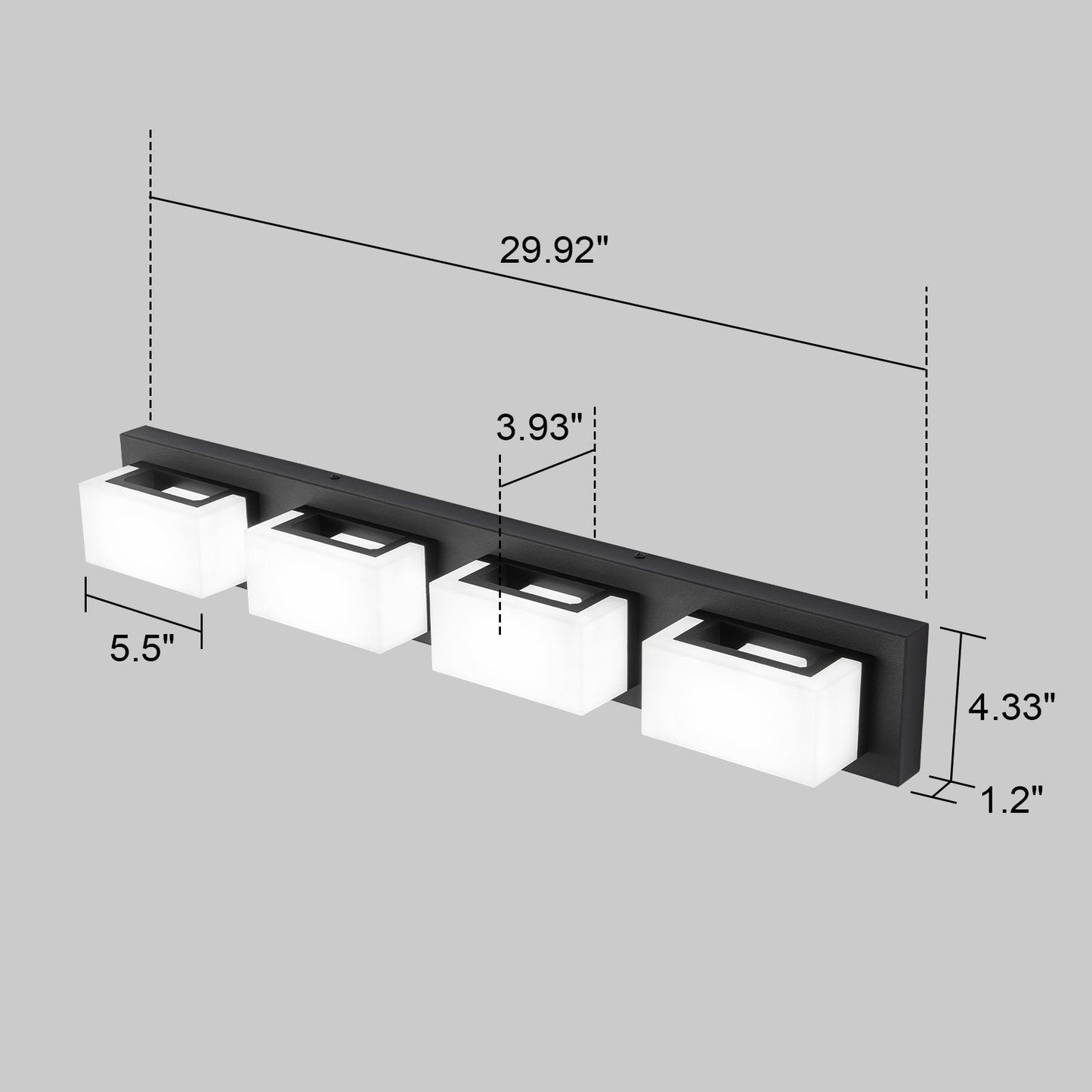 3/4/5-Light Dimmable Matte Black Modern Bathroom LED Vanity Light