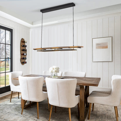 Suspension à LED intégrée en bois, linéaire, à 3 ou 5 lumières, pour îlot de cuisine.