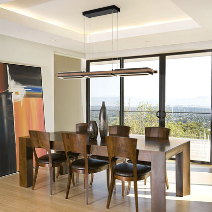 Suspension à LED intégrée en bois, linéaire, à 3 ou 5 lumières, pour îlot de cuisine.