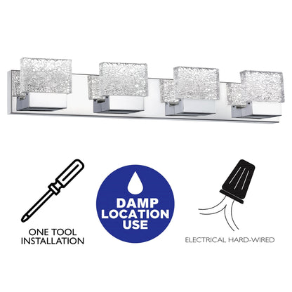 C Cattleya Luminaire de salle de bain à LED intégrée en acier inoxydable 3000K avec abat-jours en verre artistique - Chrome