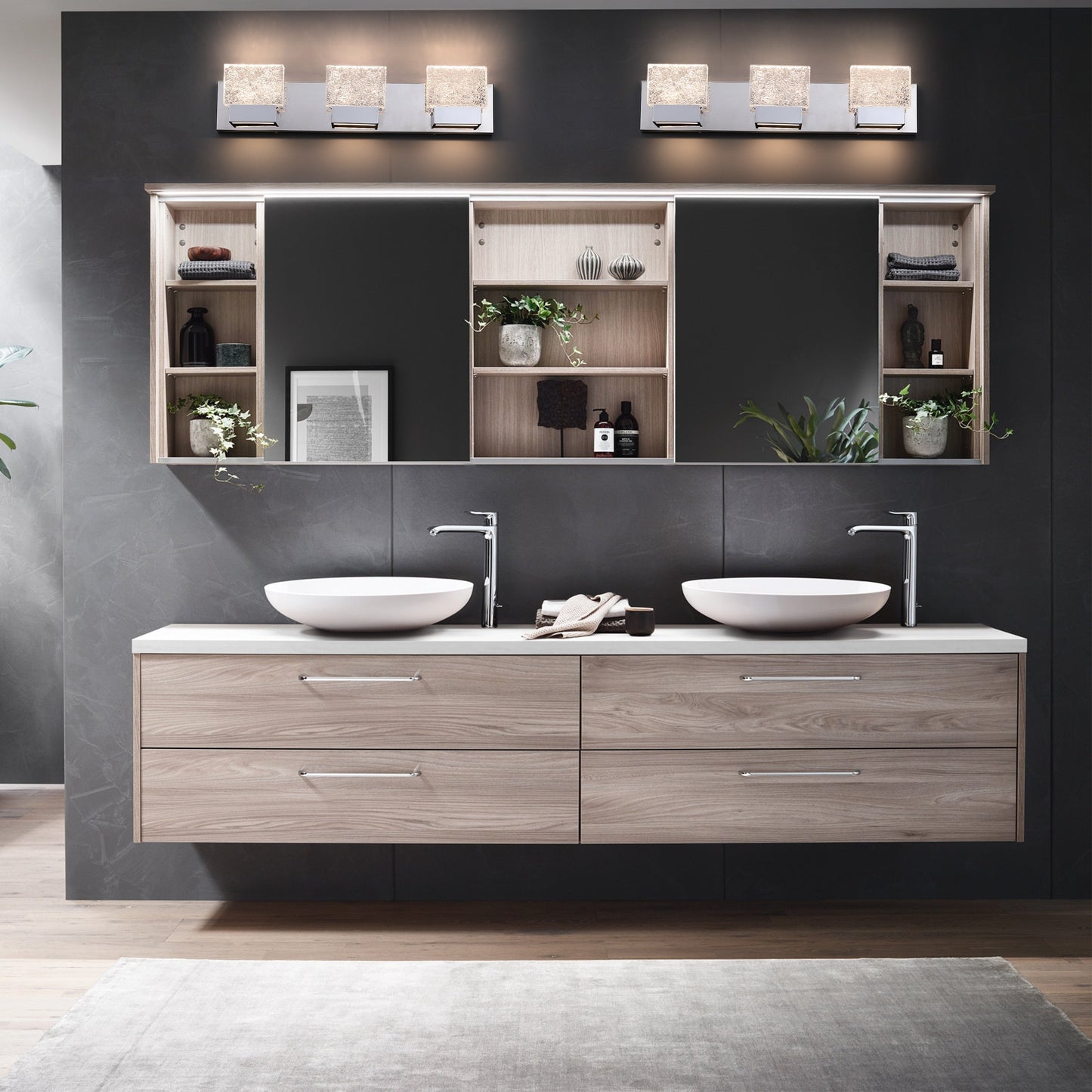 C Cattleya Luminaire de salle de bain à LED intégrée en acier inoxydable 3000K avec abat-jours en verre artistique - Chrome