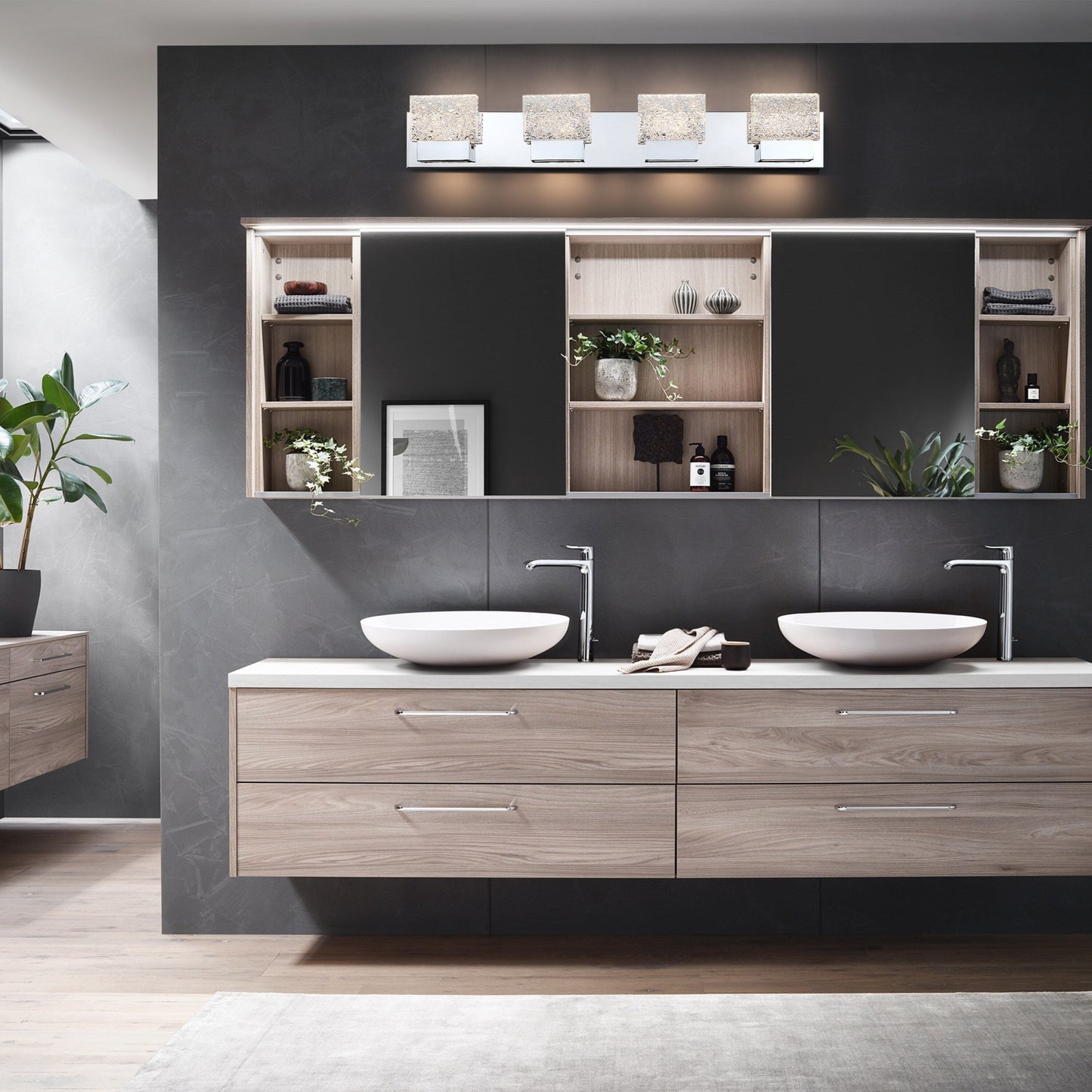 C Cattleya Luminaire de salle de bain à LED intégrée en acier inoxydable 3000K avec abat-jours en verre artistique - Chrome