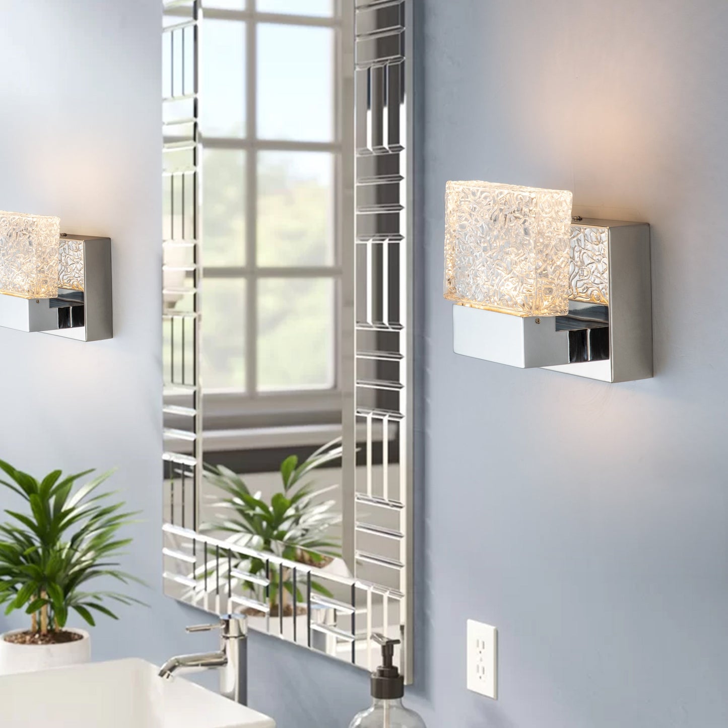 C Cattleya Luminaire de salle de bain à LED intégrée en acier inoxydable 3000K avec abat-jours en verre artistique - Chrome