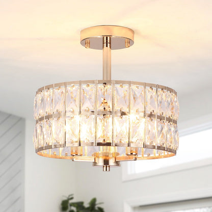 3-Light Crystal Semi Flush Mount Lights for Living Room Hallway