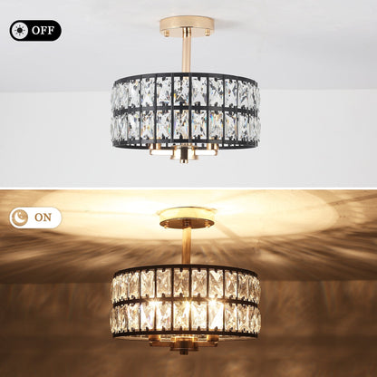 3-Light Crystal Semi Flush Mount Lights for Living Room Hallway