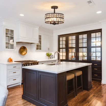 3-Light Crystal Semi Flush Mount Lights for Living Room Hallway