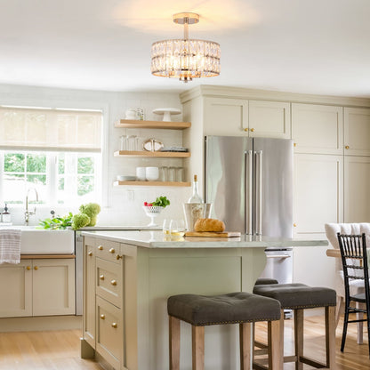 3-Light Crystal Semi Flush Mount Lights for Living Room Hallway