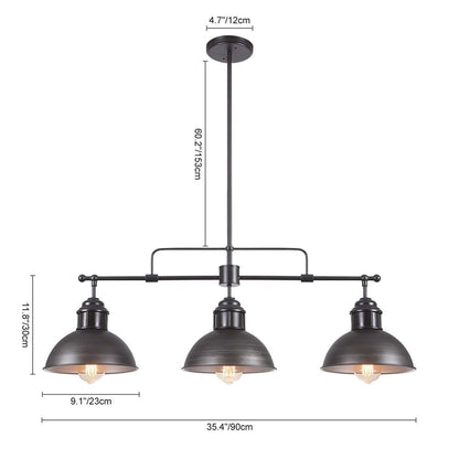 3-Light Farmhouse Retro Metal Linear Dome Pendant Light/Kitchen Island Lights