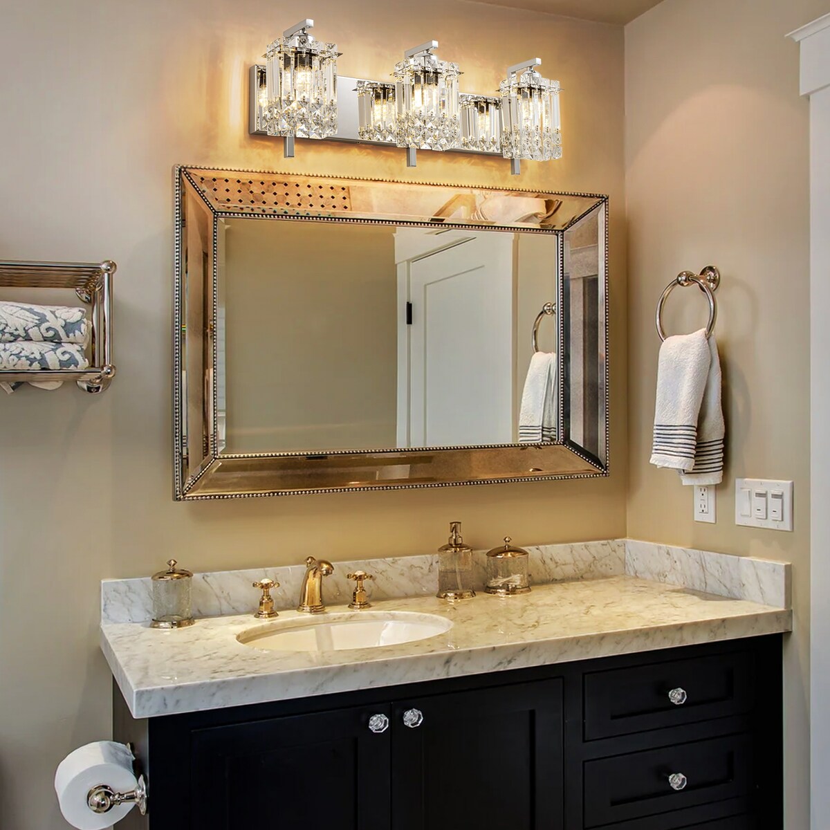 Applique murale moderne et glamour pour salle de bain, 3 lumières, cristal, pour miroir