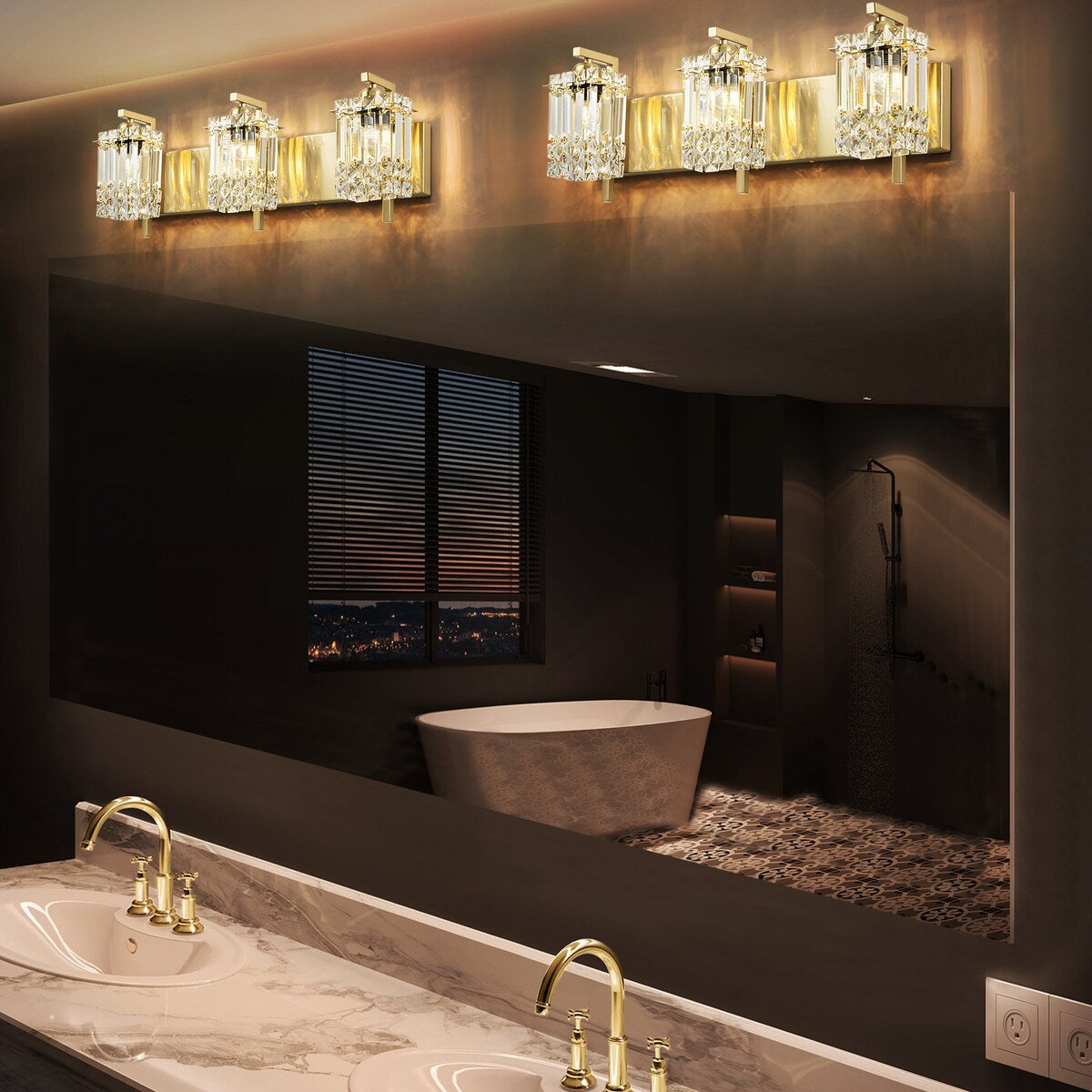 Applique murale moderne et glamour pour salle de bain, 3 lumières, cristal, pour miroir