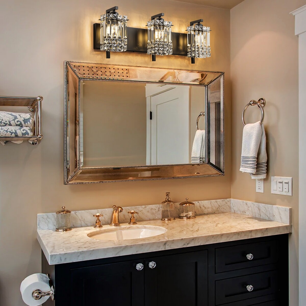 Applique murale moderne et glamour pour salle de bain, 3 lumières, cristal, pour miroir