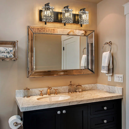 Applique murale moderne et glamour pour salle de bain, 3 lumières, cristal, pour miroir