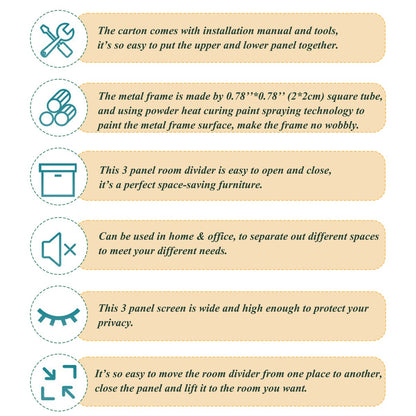 Écrans de séparation de pièce à 3 panneaux et pare-écrans pliants en bois naturel, cloisons de séparation de pièce de 1,80 m pour séparer les pièces.
