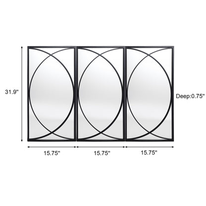 Ensemble de 3 miroirs muraux rectangulaires en métal noir - 80,6 H x 40 L x 1,9 l (cm)