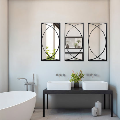 Ensemble de 3 miroirs muraux rectangulaires en métal noir - 80,6 H x 40 L x 1,9 l (cm)