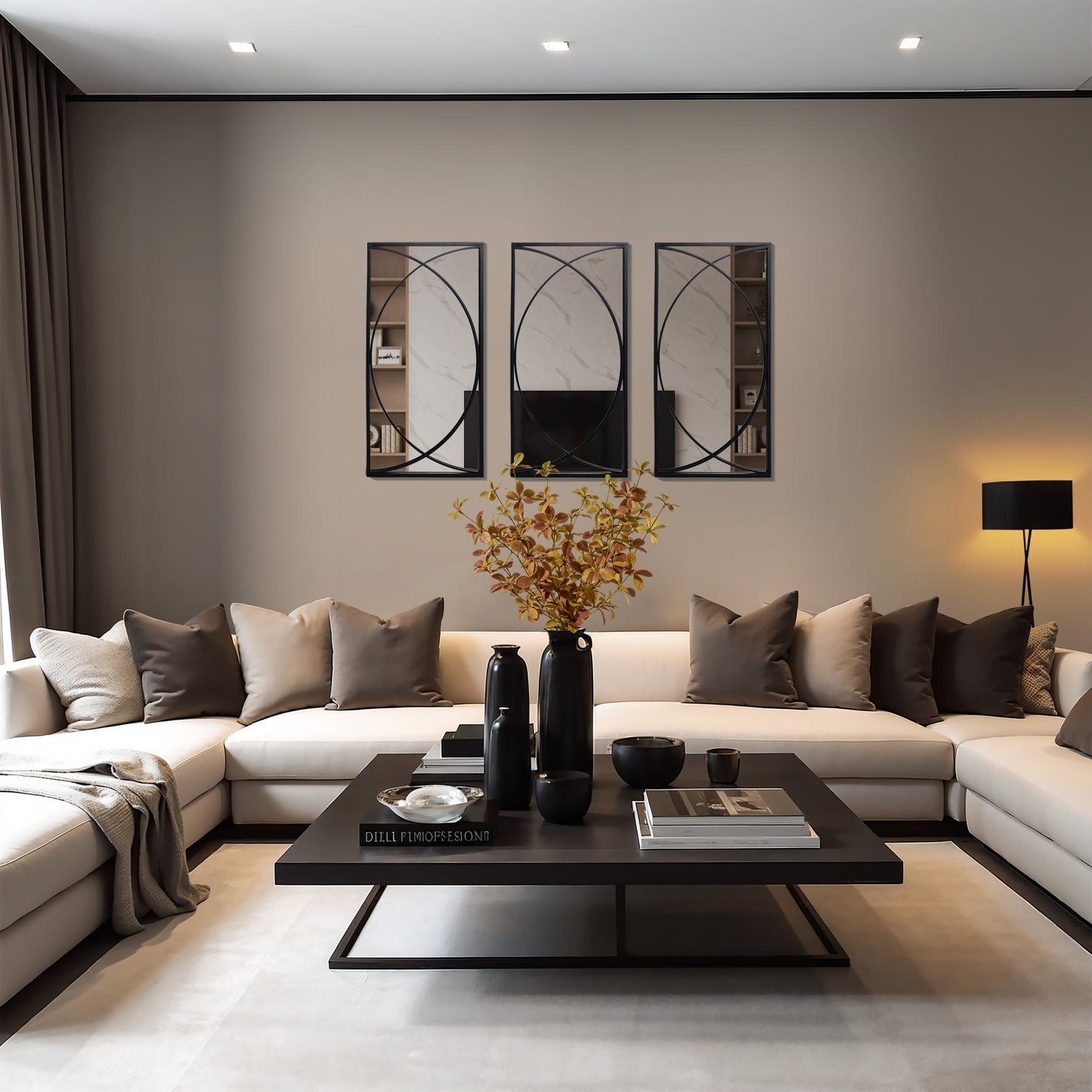 Ensemble de 3 miroirs muraux rectangulaires en métal noir - 80,6 H x 40 L x 1,9 l (cm)