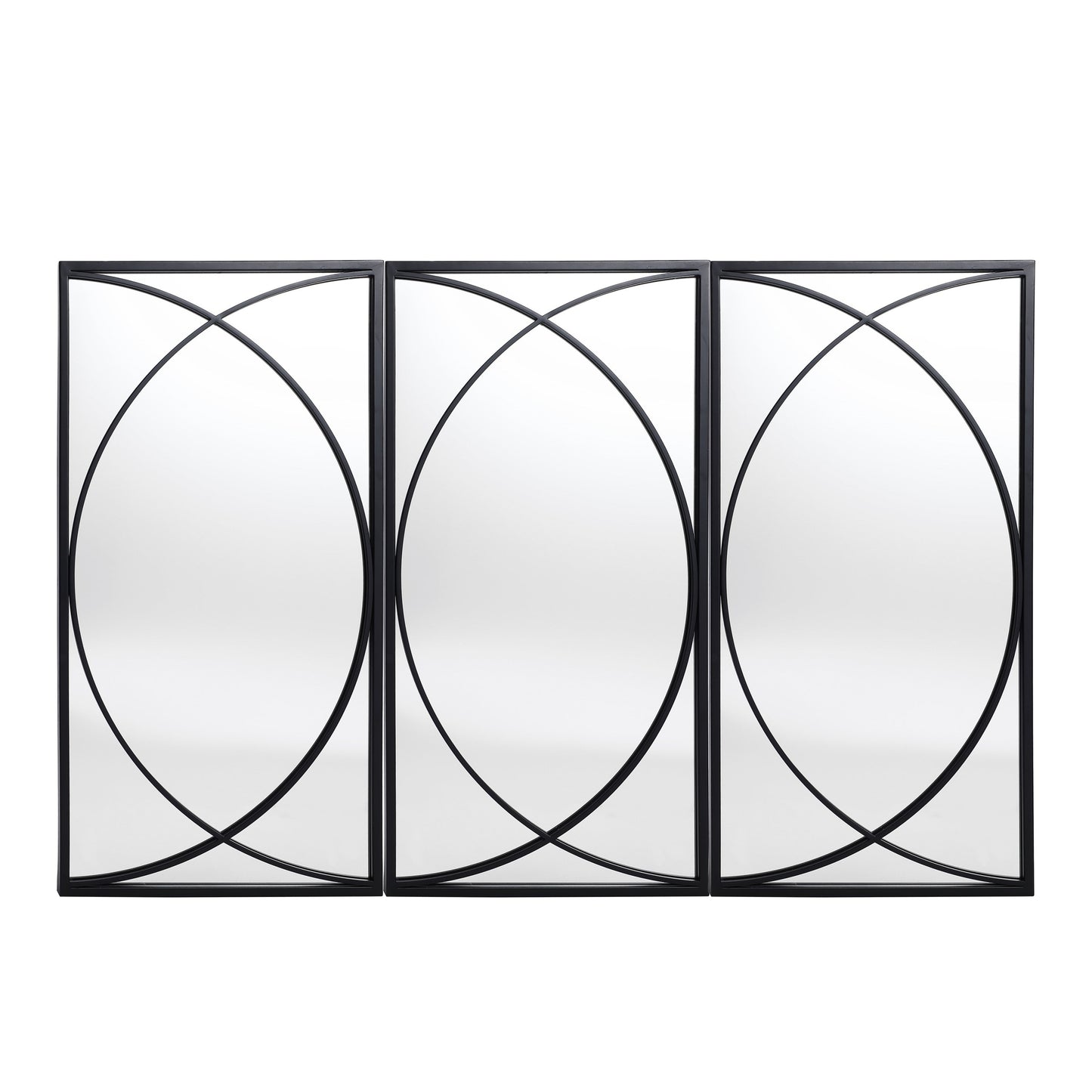 Ensemble de 3 miroirs muraux rectangulaires en métal noir - 80,6 H x 40 L x 1,9 l (cm)
