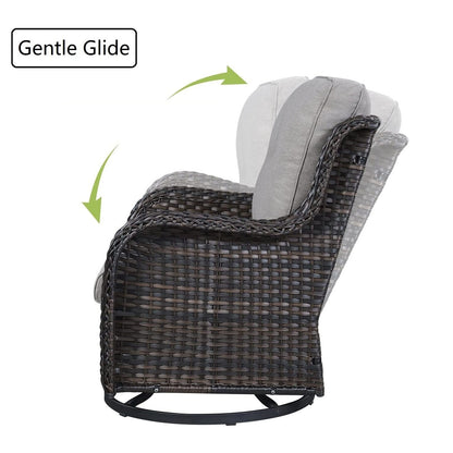 Gymojoy Ensemble de 3 pièces en rotin pour extérieur, chaise basculante pivotante avec coussin et table.