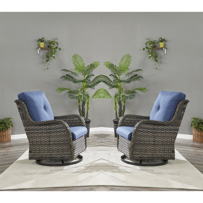 Gymojoy Ensemble de 3 pièces en rotin pour extérieur, chaise basculante pivotante avec coussin et table.