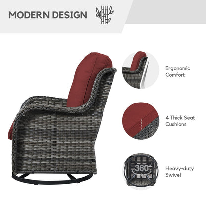 Gymojoy Ensemble de 3 pièces en rotin pour extérieur, chaise basculante pivotante avec coussin et table.