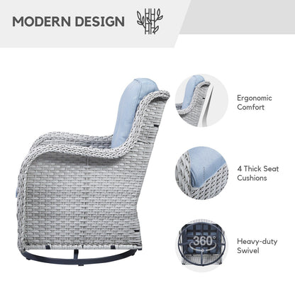 Gymojoy Ensemble de 3 pièces en rotin pour extérieur, chaise basculante pivotante avec coussin et table.