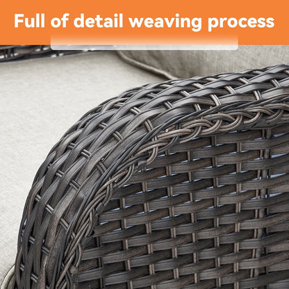 Gymojoy Ensemble de 3 pièces en rotin pour extérieur, chaise basculante pivotante avec coussin et table.