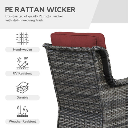 Gymojoy Ensemble de 3 pièces en rotin pour extérieur, chaise basculante pivotante avec coussin et table.