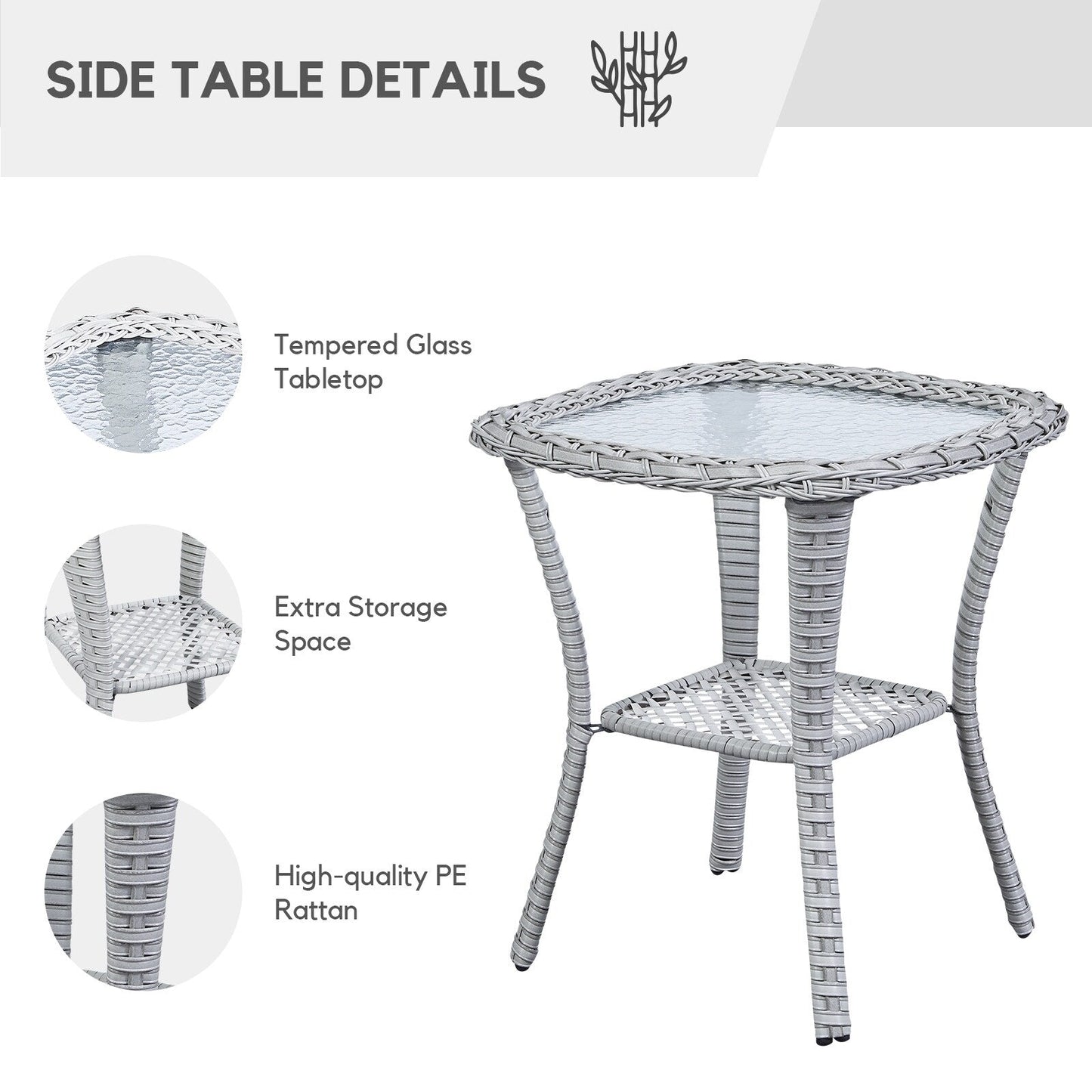 Gymojoy Ensemble de 3 pièces en rotin pour extérieur, chaise basculante pivotante avec coussin et table.