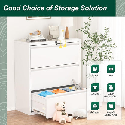 3 Drawer Metal Locking File Cabinet for Home Office, Rolling Cabinet Fully Assembled