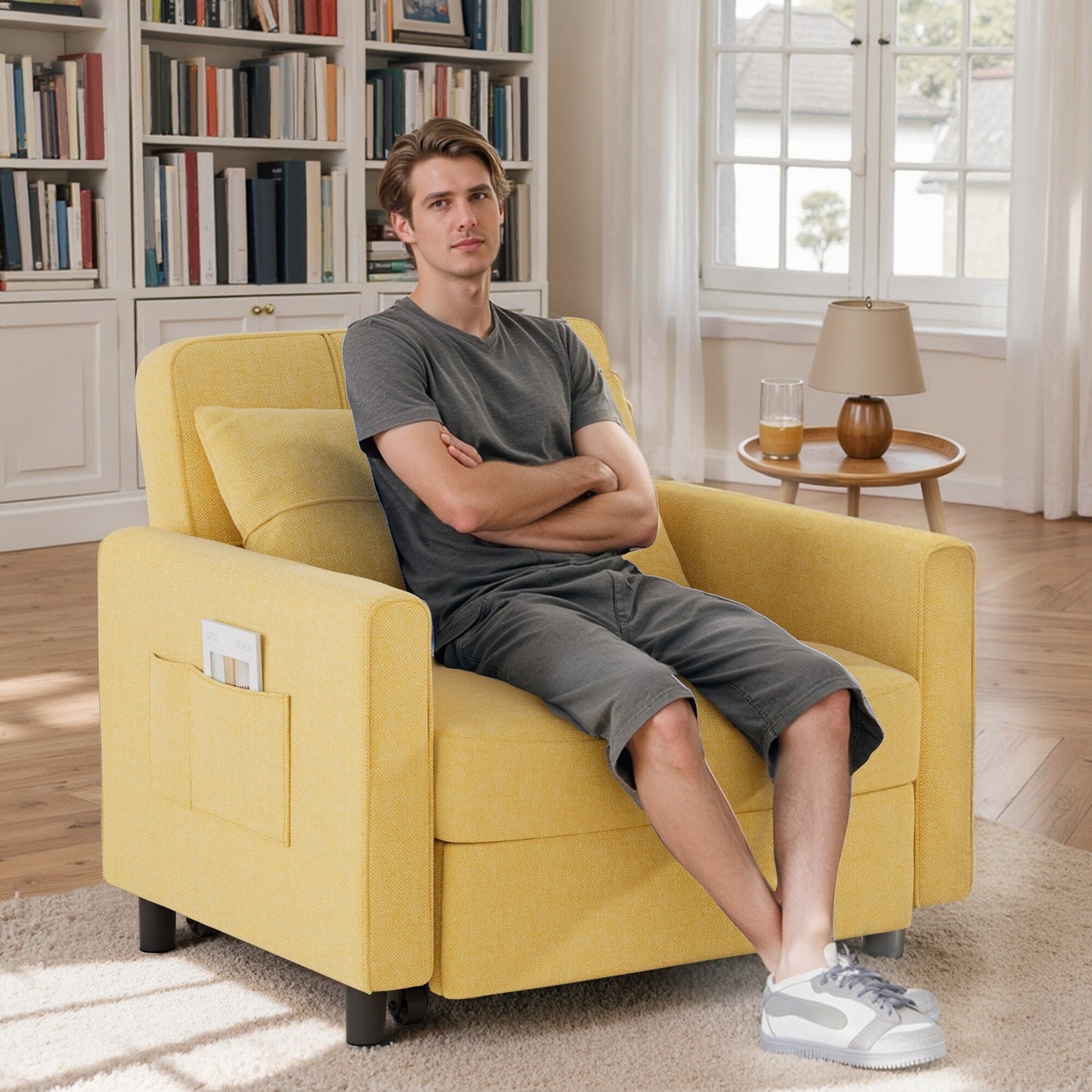 Canapé-lit convertible 3-en-1, canapé-lit escamotable, lit de salon pliable et transformable