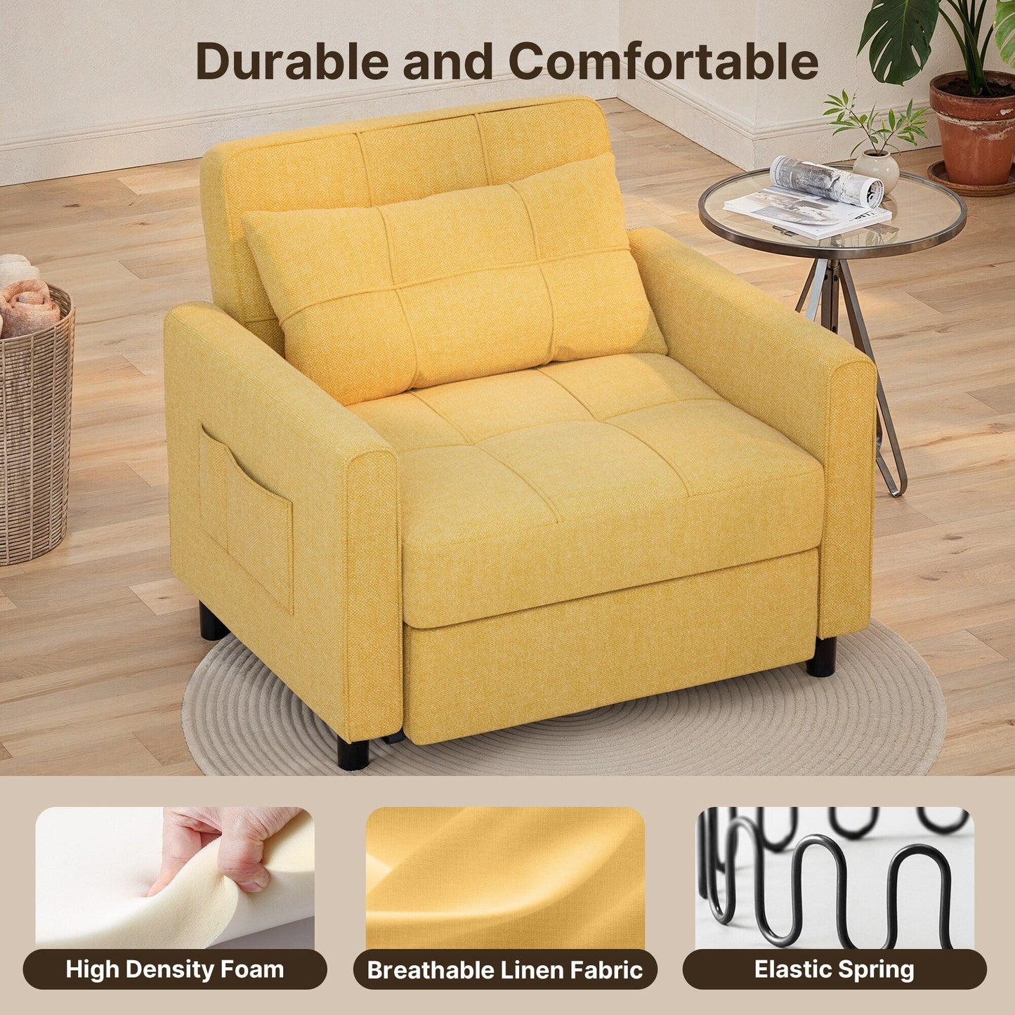 Canapé-lit convertible 3-en-1, canapé-lit escamotable, lit de salon pliable et transformable