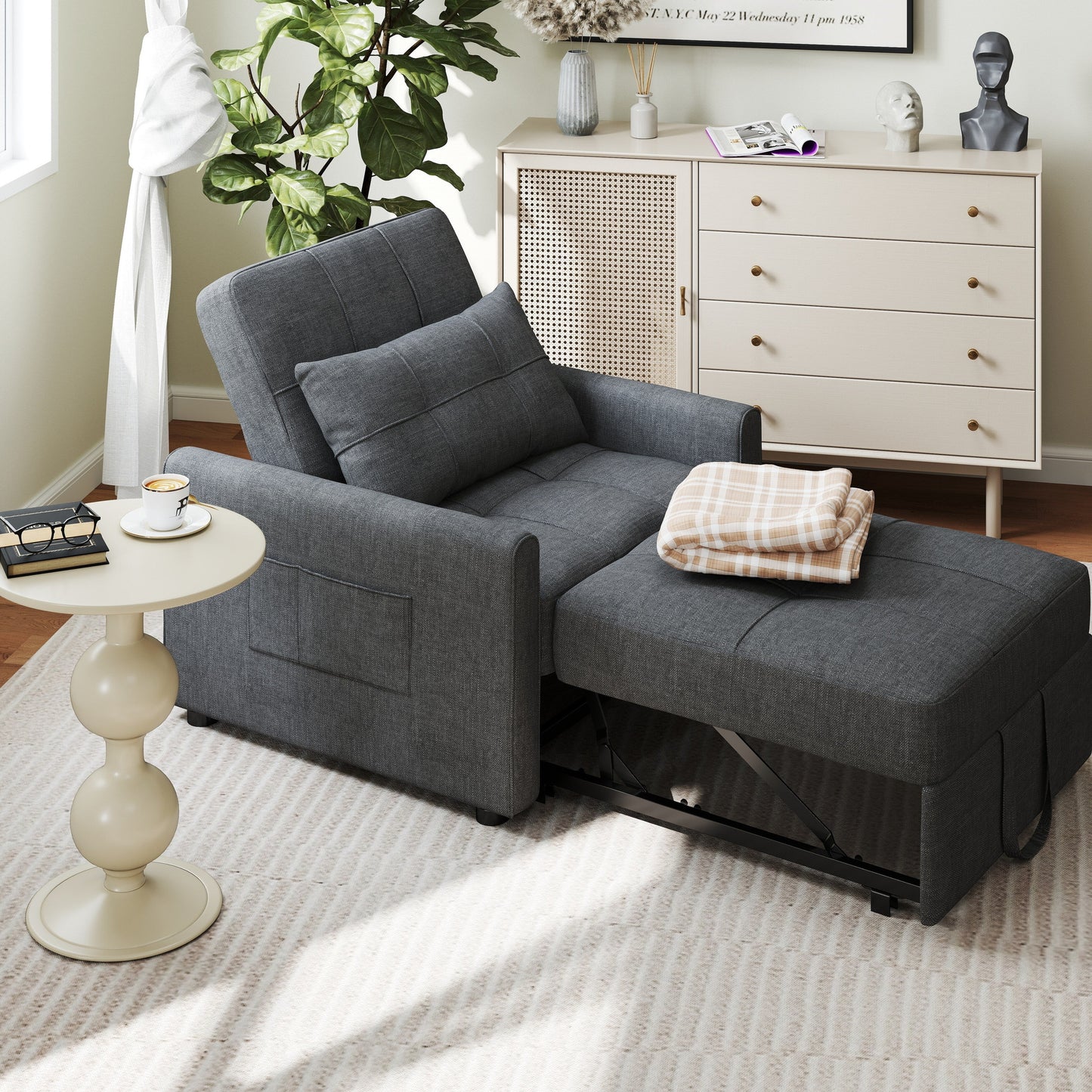 Canapé-lit convertible 3-en-1, canapé-lit escamotable, lit de salon pliable et transformable