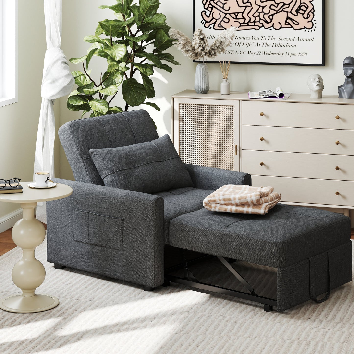 Canapé-lit convertible 3-en-1, canapé-lit escamotable, lit de salon pliable et transformable