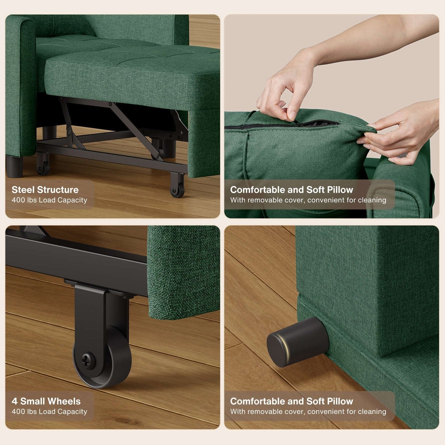 Canapé-lit convertible 3-en-1, canapé-lit escamotable, lit de salon pliable et transformable